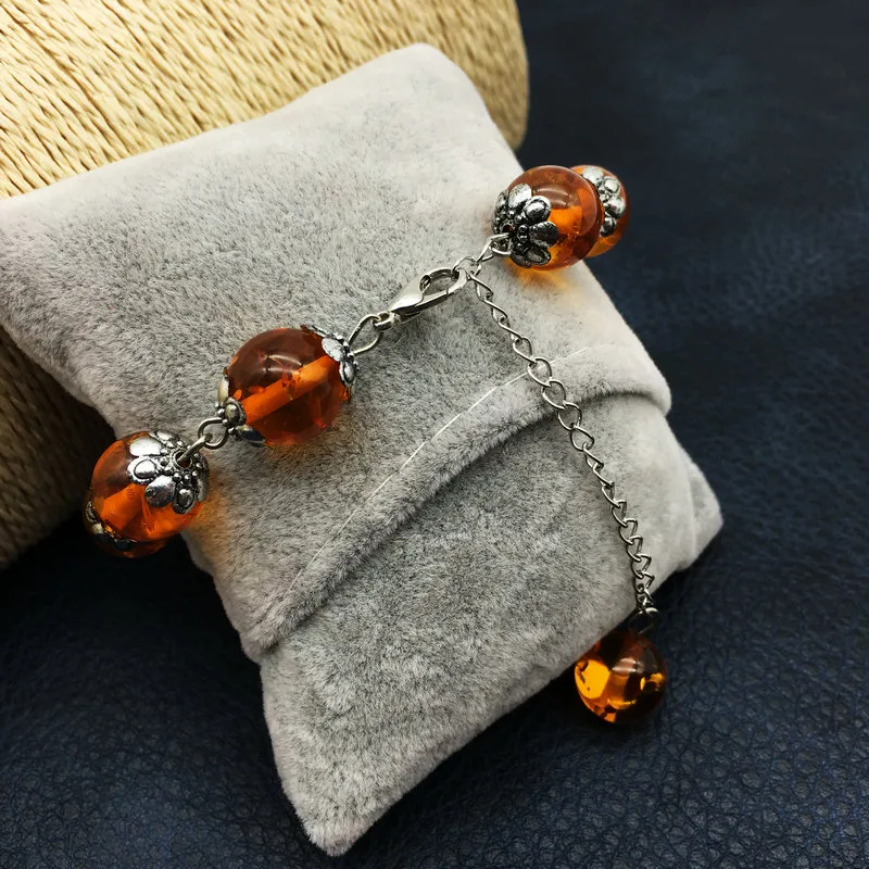 Fashion Tibet Silver Round Amber Pärlor Halsband Armband Örhängen Set med 0,47 