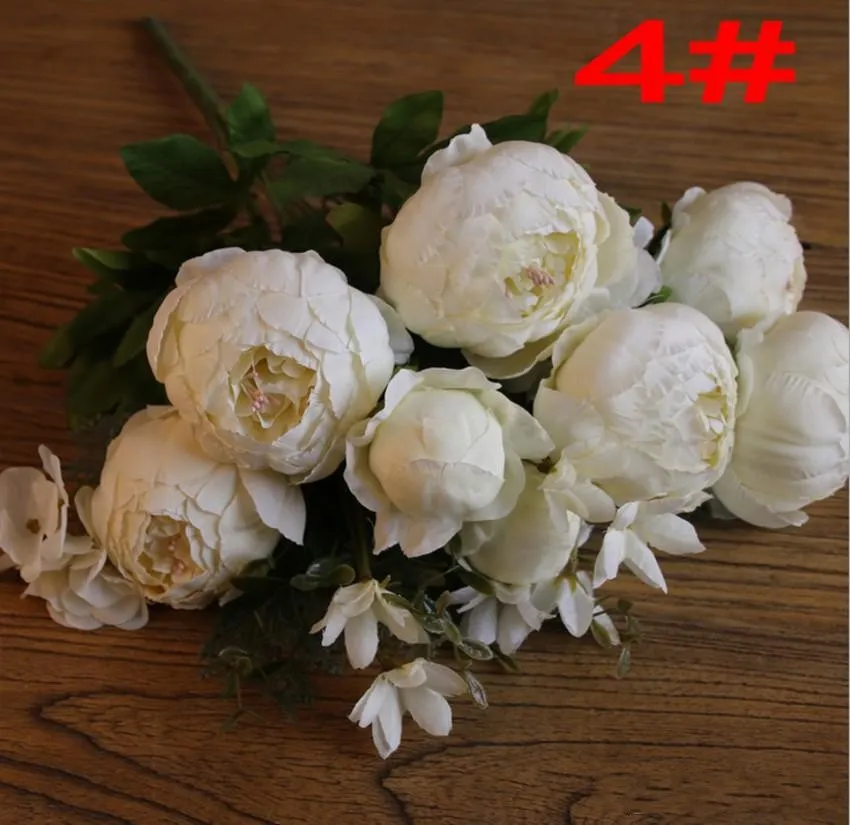 Kunstmatige Peony 8 Heads Silk Flower Bouquet Vintage Kunstbloemen voor Decor Bridal Wedding Hotel Woondecoratie Gratis verzending