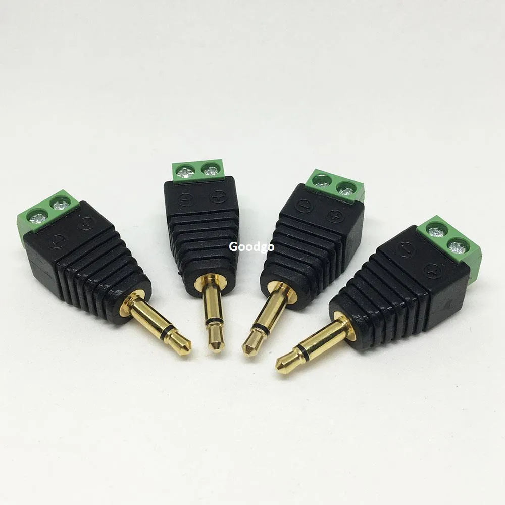 50 stks \ tas goud video av balun 3,5 mm 2pole mono mannelijke naar AV schroef klemaansluiting 3,5 mm mannelijke 2-pins terminal blok plug connector