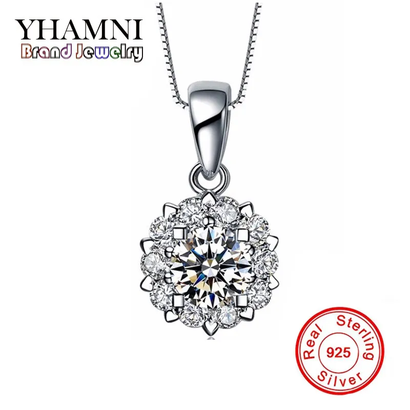 YHAMNI luxe 925 en argent Sterling pendentif collier Top qualité CZ diamant pour les femmes collier de mariage argent bijoux fins N021