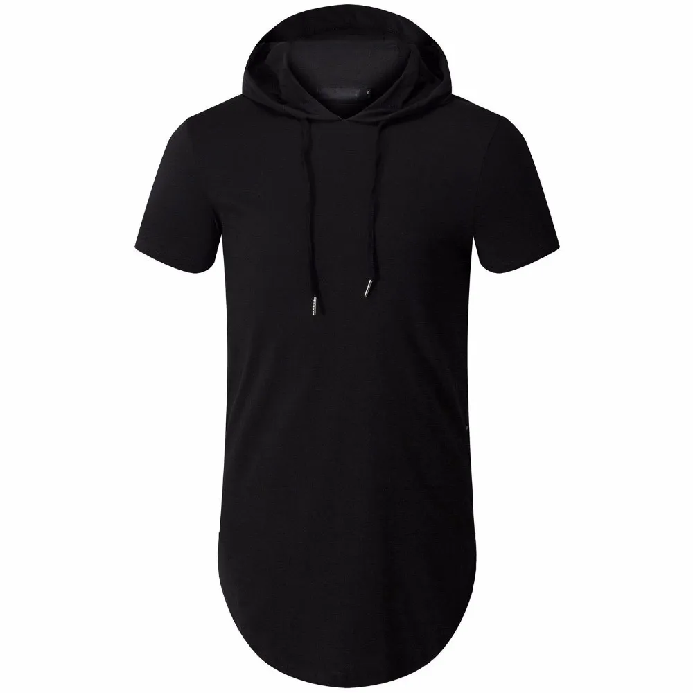Wholesale- New Arrived Men's Hipster Hip Hop Short Sleeve Hoodie Side Zipper T shirt Men short sleeve Hoodies Hooded design long hoodies