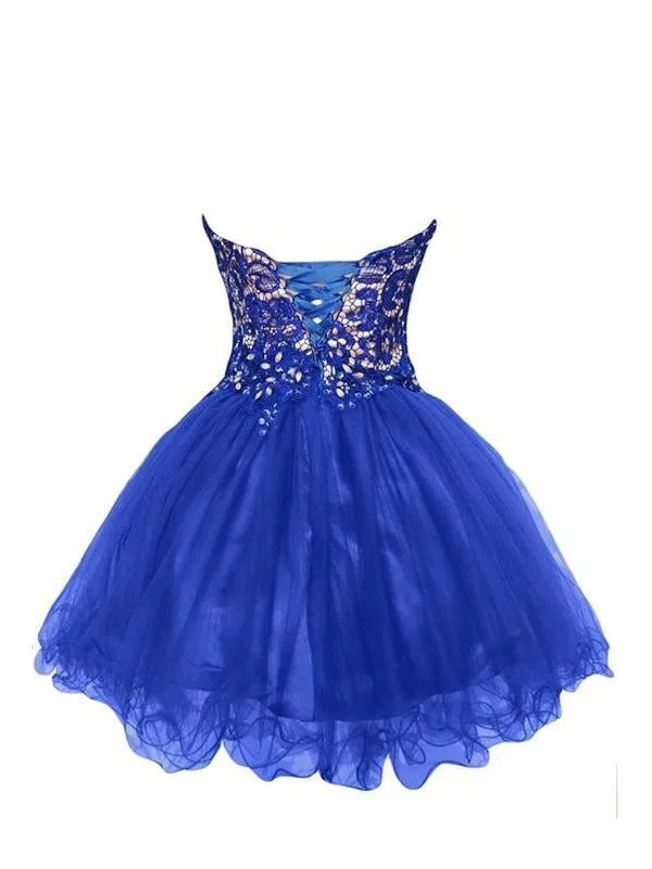 Sparkle Red Blue Homecoming Robe Aline Short Mini Mini TULLE COCKTAIL ROBE COMMUE ROBE DE PROM DE LACEUP AVEC CRISTALS APPLIQUES4523515