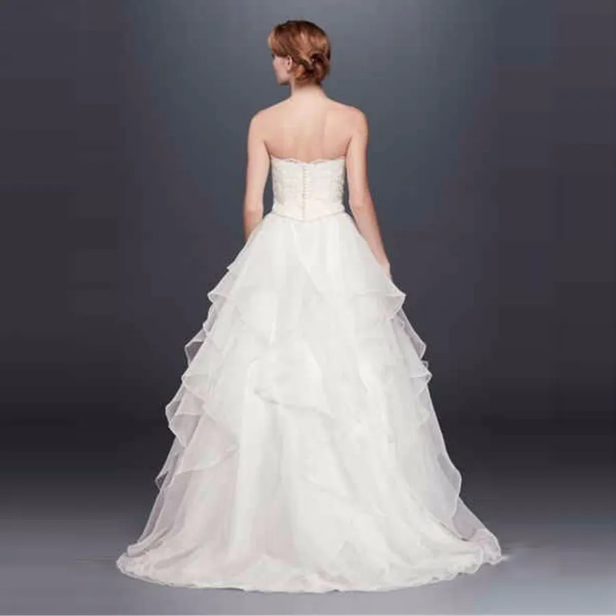 NOUVEAU! Robe de bal de mariage en dentelle et organza avec perles Sweetheart Designer jupe à volants sur mesure longueur de plancher robes de mariée WG3830