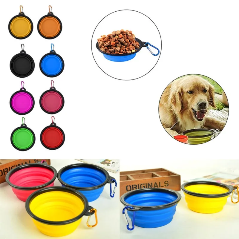 Bols d'alimentation portables pliables pour chiens et chats, avec boucle, compacts, pour voyage en plein air, en Silicone, vente en gros, livraison gratuite