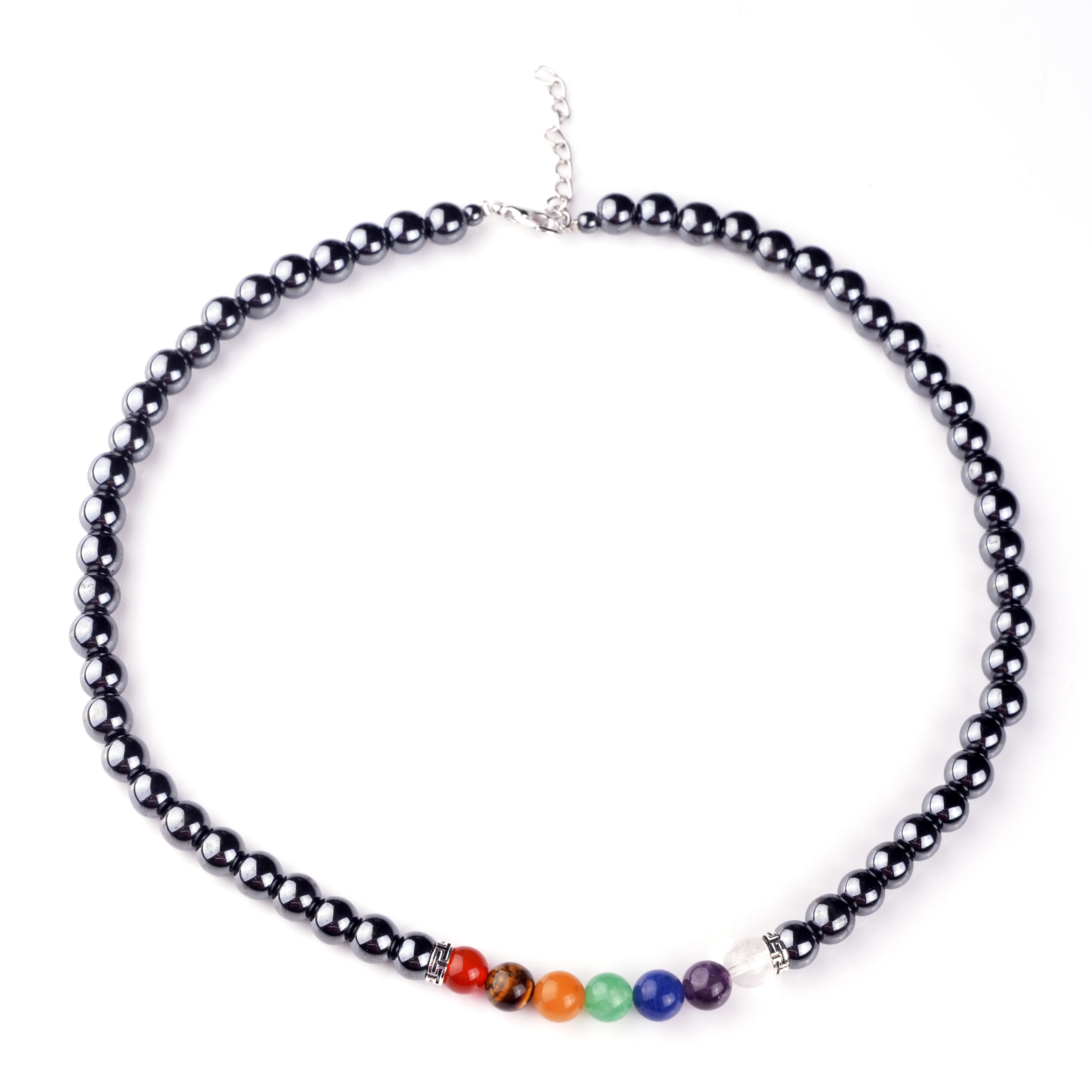 Multicolor Natural Stone Necklace Lava Stone Rainbow Yogo 7 Chakra Amethyst Pärlor Halsband Amulet Jewelry Christmas Gift 7024