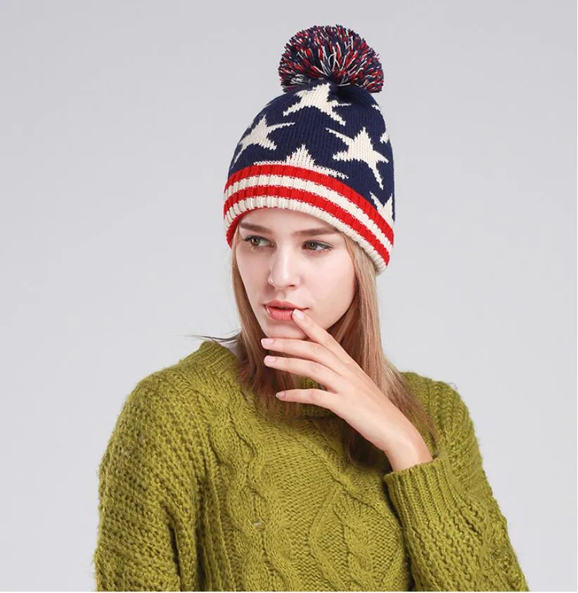 Modische Beanie-Mütze mit USA-Flagge, Wolle, für den Winter, warme Strickmützen und Hüte für Männer und Frauen, Skullies, coole Beanies