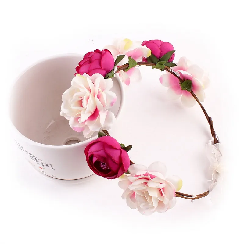 New Bohemia Handmade Flower Crown Wedding Wreath Bridal Headdress Headband Hairband Hair Band Accessories for Women Lady wa3723