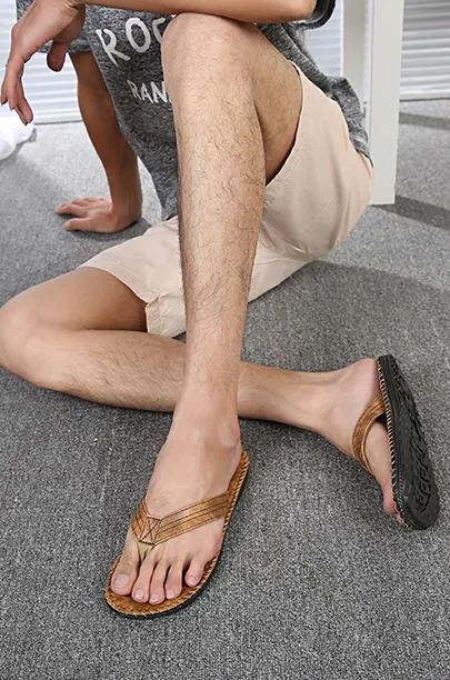 Summer 2017 Men's Beach Fashion Leather Sandals High Quality Slippers Casual Slippers Casual Leather Sandals Solid For Men