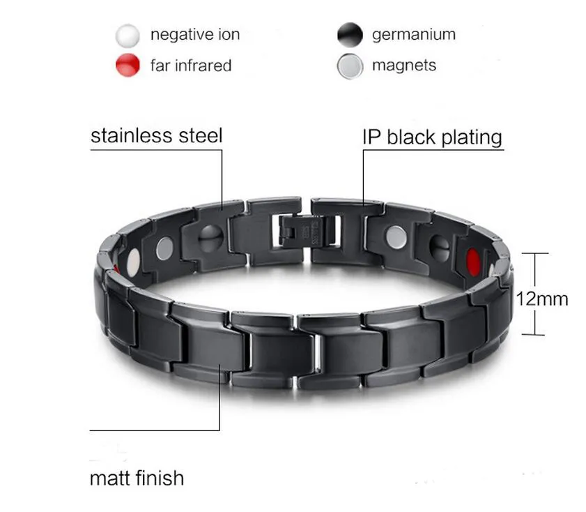 Moda salute energia braccialetto braccialetto uomini gioielli neri titanio acciaio inossidabile bio braccialetto magnetico per uomo gratis da dhl