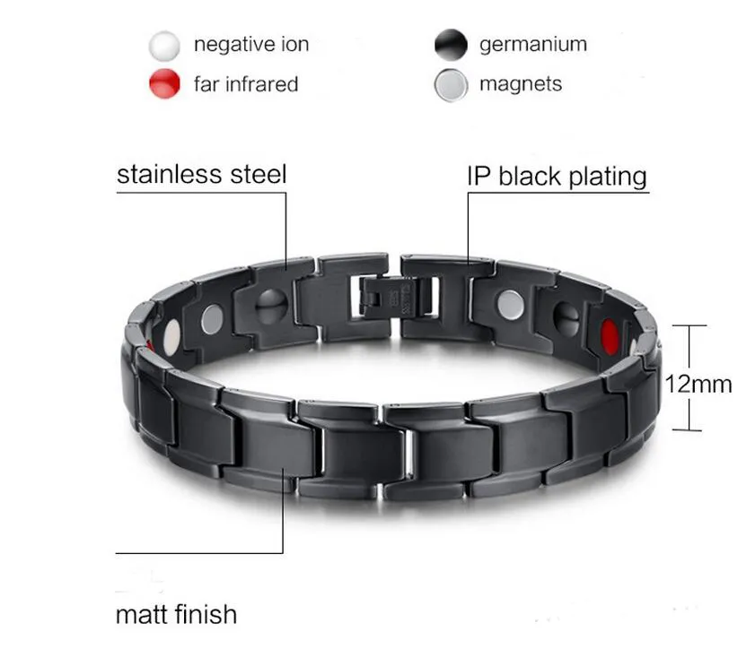 Mode Gezondheid Energie Armband Bangle Mannen Zwarte Sieraden Titanium Rvs Bio Magnetische Armband voor de mens vrij door DHL