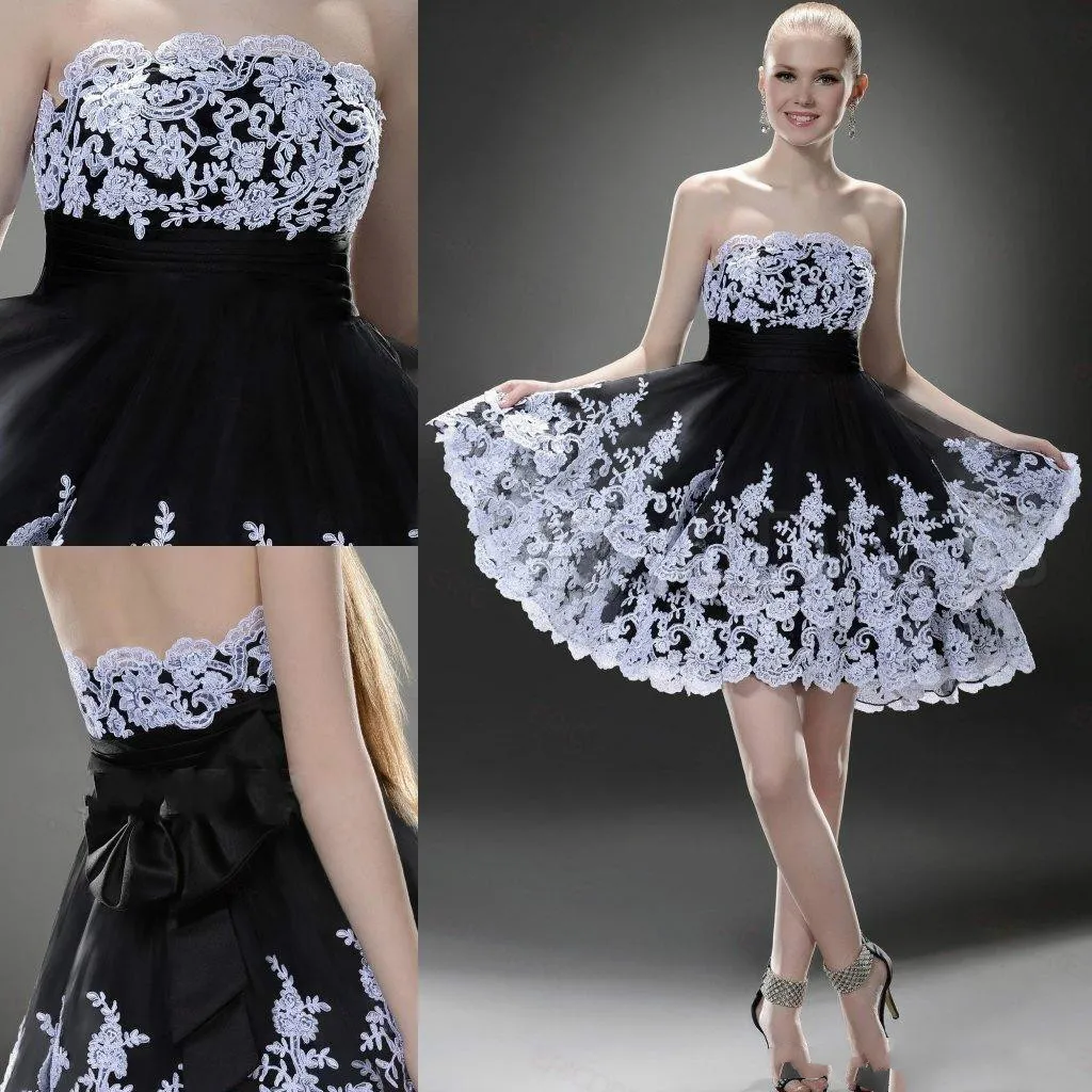 2017 de encaje blanco y negro corto vestidos de baile con tirantes sin respaldo de tul 2017 de encaje blanco y negro corto vestidos de baile con tirantes sin respaldo de tul
