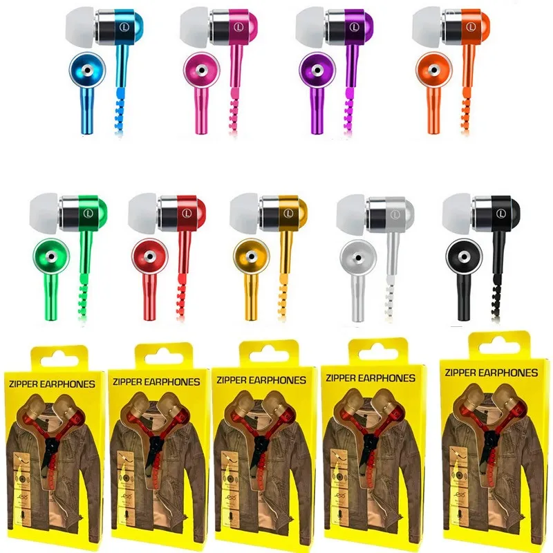 Zipper Earphones Headset 3.5MM Jack Bass Earbuds In-Ear Zip Earphone Headphone with MIC for Samsung S6 android phone mp