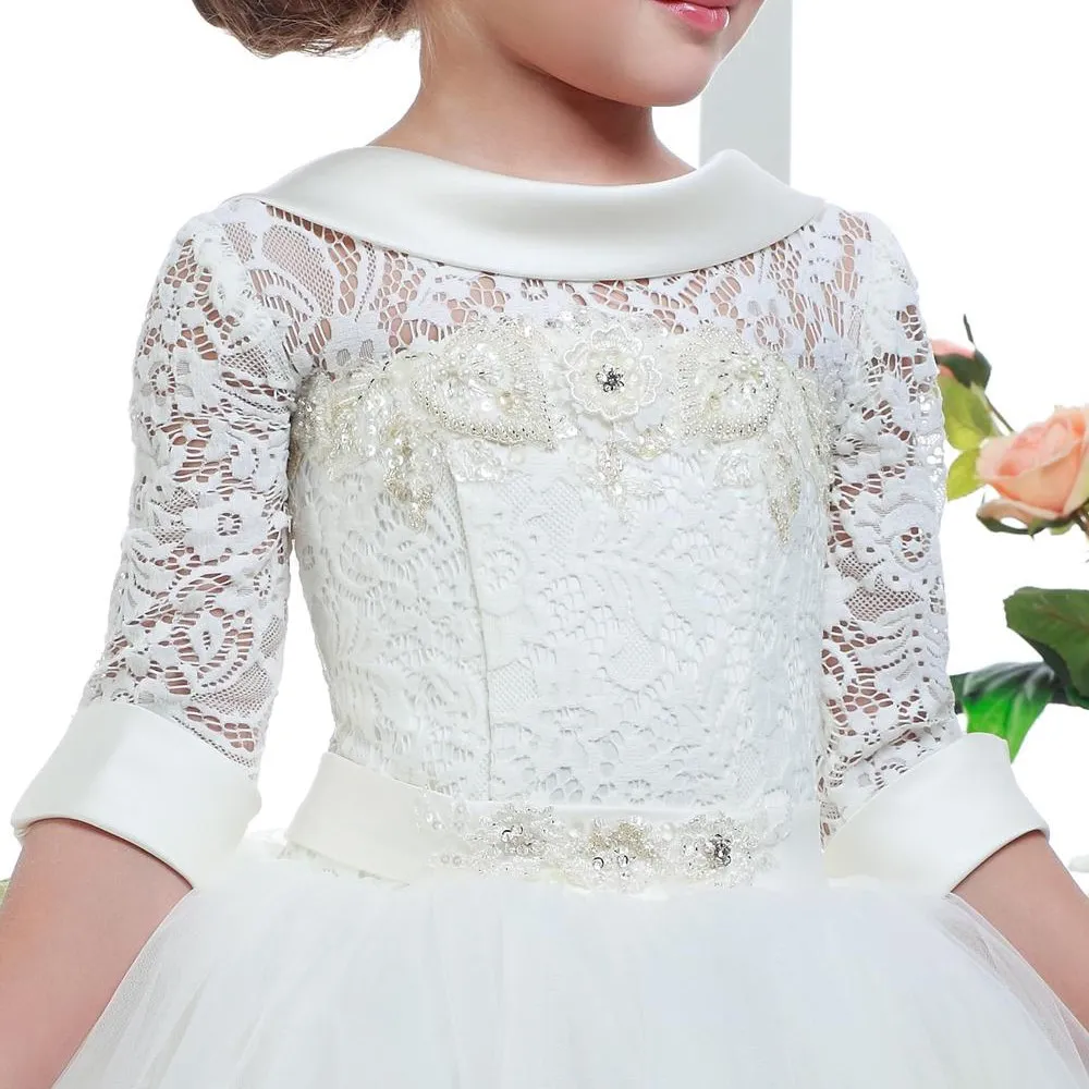 Elegant First Flower Girls Dresses For Girls Kids White Graduation