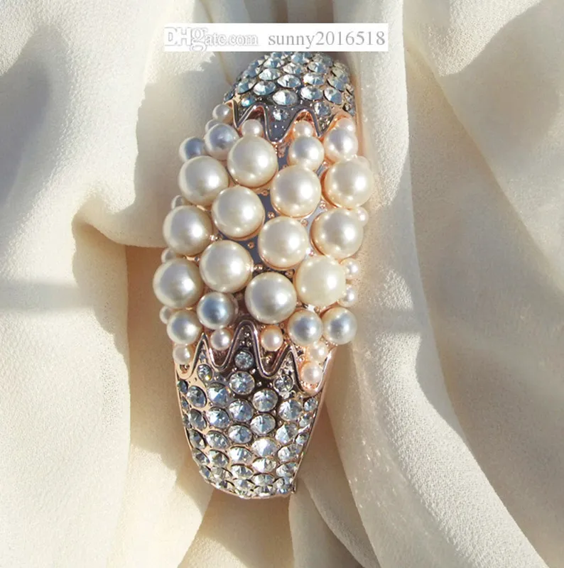 Design Top Quality Rhinestone Faux Pearl Wedding Bransoletki Rose Pozłacane Metal Mankiet Bransoletka Dla Kobiet Brital Bangle Biżuteria