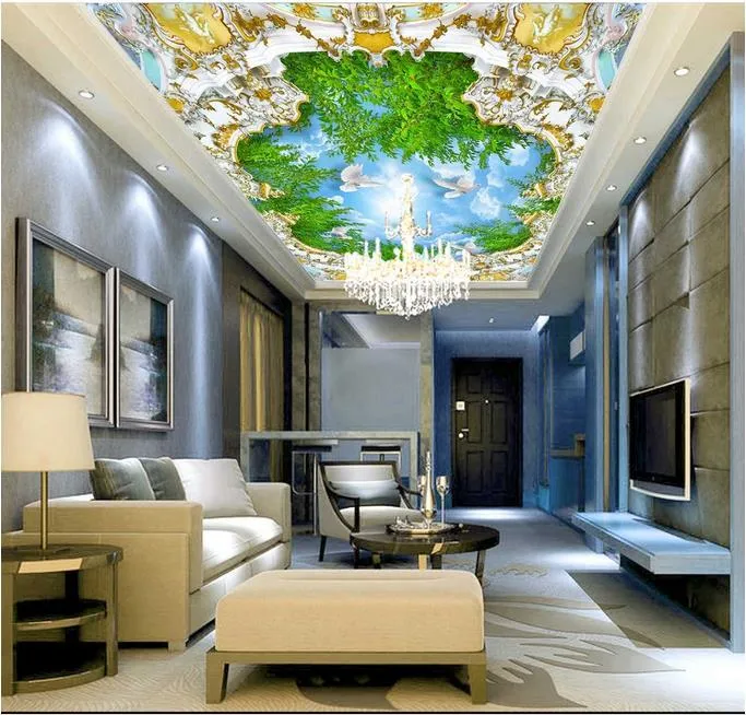Custom Luxury 3d Ceiling Wallpaper Blue Sky 3d Ceiling Wallpapers For
