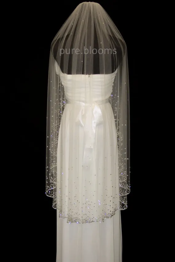 Luxuryl coupe strass bord 1T blanc ivoire voile de mariage bout des doigts voiles de mariée avec Comb6814057