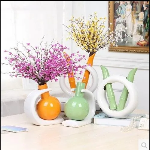Modern Ceramic Vase Lucky Bamboo shape Caramic Tabletop Vase for Home Hotel Office Club Bar Decor choice