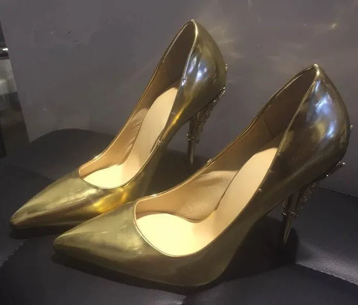 Sapatos de casamento femininos sólidos Eden bomba de salto super sexy ornamentado folha de filigrana dedo do pé pontiagudo sapatos de alta costura2815