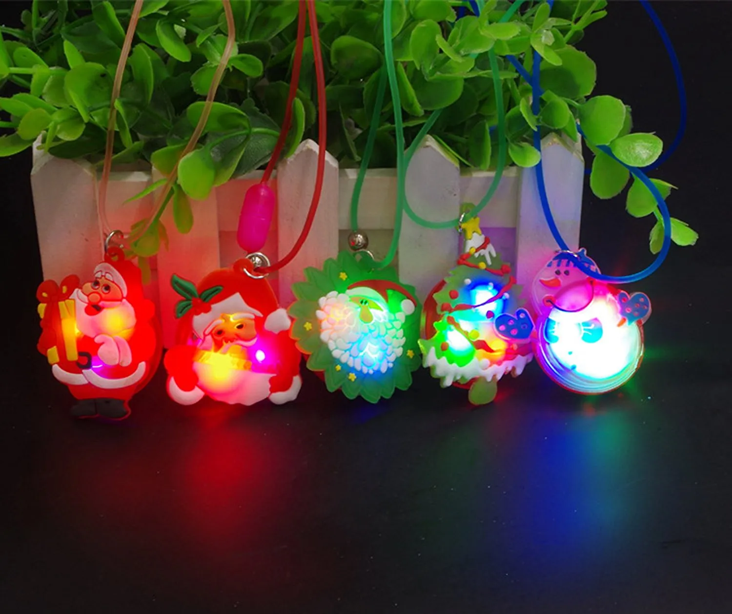 Novelty Lighting glow up flashing for christmas Kids Colorful Beads Chain LED Light Cartoon Santa Claus Pendant Necklace Party Favors