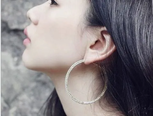 Fashion Jewellery 55MM Big Crystal Earring Hoop Circle Silver Plated Earrings