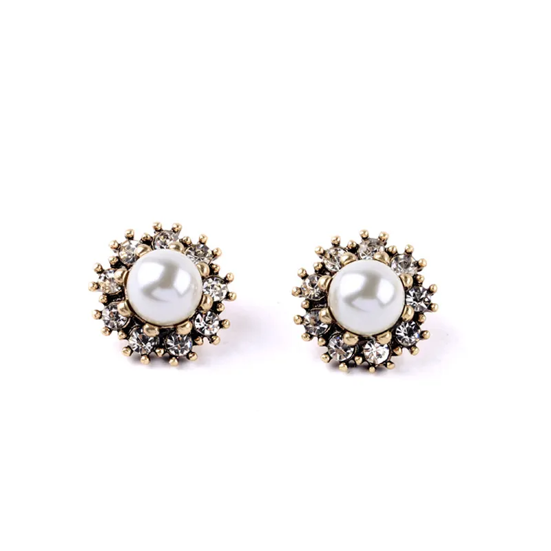 Lasteset Fashion Graceful Accessories Wholesale Jewelry Vintage Alloy Sweet Rhinestone Pearl Stud Earrings Jewellery for Women