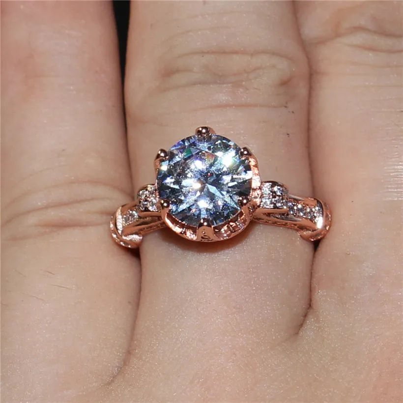 贅沢100％サイロド925シルバーローズゴールドリングジュエリーフラワークラウンデザインダイヤモンドレベル宝石リング婚約の結婚指輪