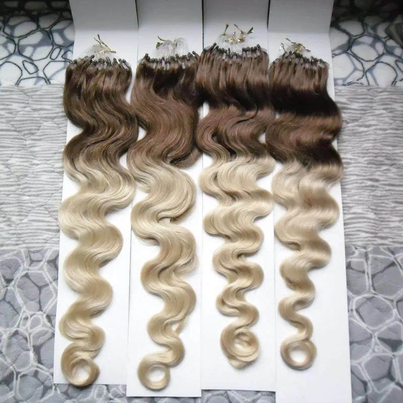 Ombre brasilianisches Haar Körperwelle Micro Loop Ring Haarverlängerungen 400g 1g/s 400s T4/613 Ombre Echthaarverlängerung Mikroringverlängerungen