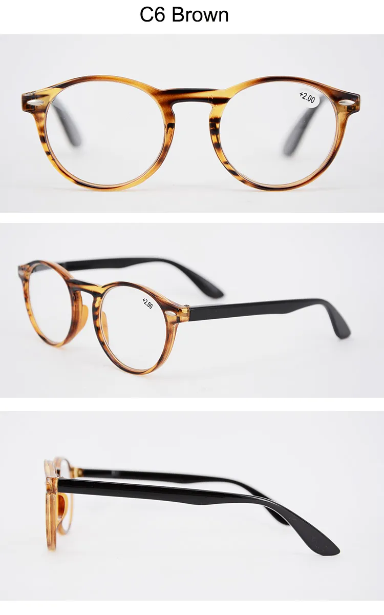 Atacado rodada de plástico ler óculos para as mulheres e homem barato moda leitura óculos de grife óculos de aumento de força 1.00 2.00 3.50