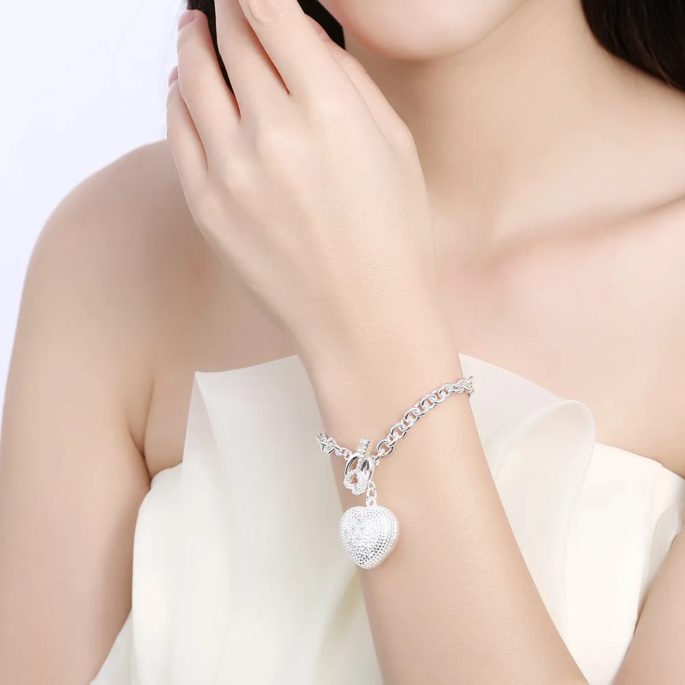 S025 Top Qualität 925 Silber Herz Anhänger Halskette Armband Modeschmuck Set mit Zirkon schönes Hochzeitsgeschenk kostenloser Versand