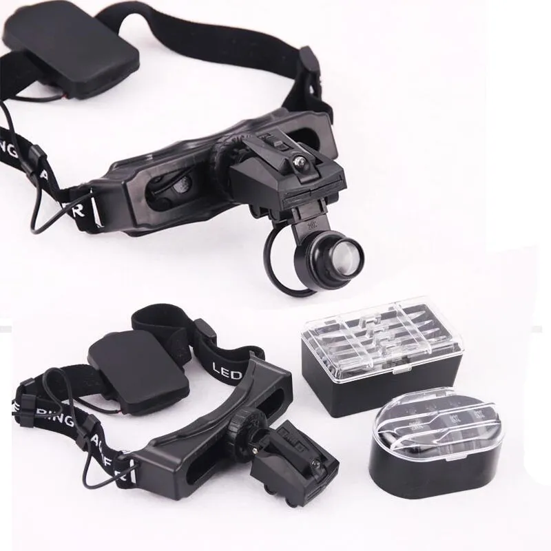 LED Head Mounted Magnifying Glass Headset With 8 Lenses For Reading And
