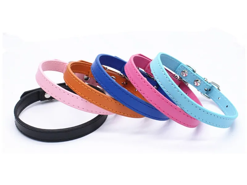 100pcs/lot Fast shipping Dog PU Leather Collar Puppy Cat Dog Collar Cute Neck Strap Leather Pet collars