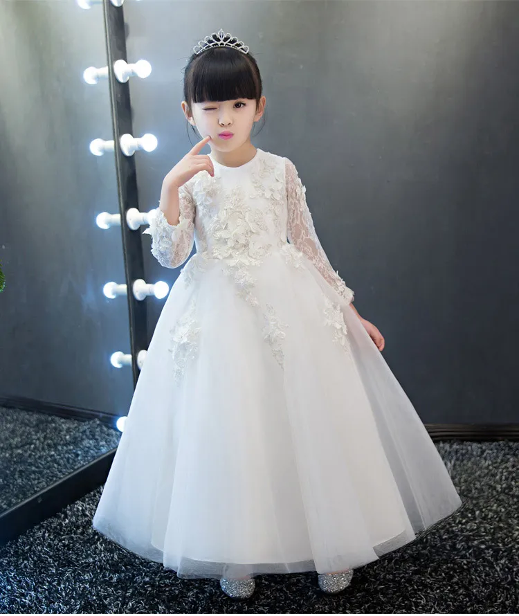 New Arrival Pink Tulle Exquisite Lace Flower Girl Dress Ankle Length Baptism Party Prom Princess dress Girls Wedding Birthday Gown