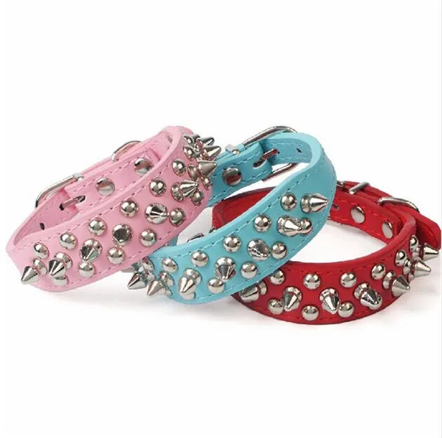 6 kleuren Verstelbare Lederen Klinknagel Spiked Studded Pet Puppy Halsband Bullet ontwerp Nekband kitty drop ship supply G4804261622