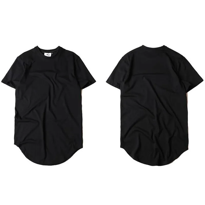 Hi-Street Solid Curved Hem T-shirt Mannen Longline Extended Camouflage Hip Hop Tshirts Urban Kpop Tee Shirts Gratis verzending