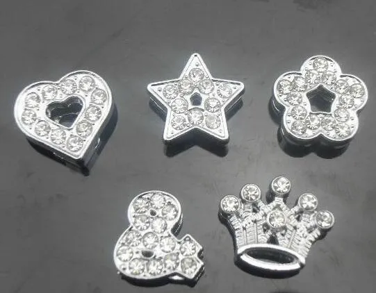 50pc/lot 8mm Full Rhinestones 믹스 스타일 슬라이드 매력 DIY 액세서리 8mm 팔찌 애완 동물 칼라 패션 보석에 적합합니다.