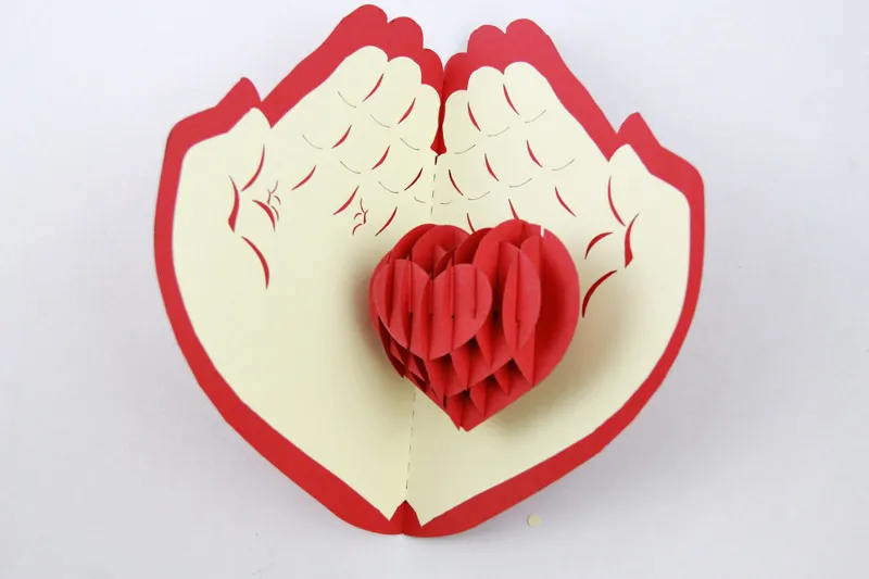 Wenskaarten Pop-up Kaarten Trouwkaarten Handgemaakte Verjaardagskaart Valentine Thanksgiving Kaart Groeten Kaart Liefde in Hand met Envelop