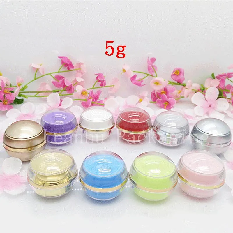 Échantillon vide coloré de luxe 5g Acrylique pot de crème contenant des cosmétiques haut de gamme, bouteilles de crème, bouteilles d'échantillons en gros