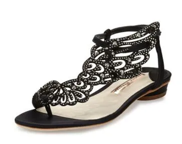 Sophia Webster Thong Flat Sandals Real leather Womens Gladiators Rhinestone Rome Style Cozy Sandal