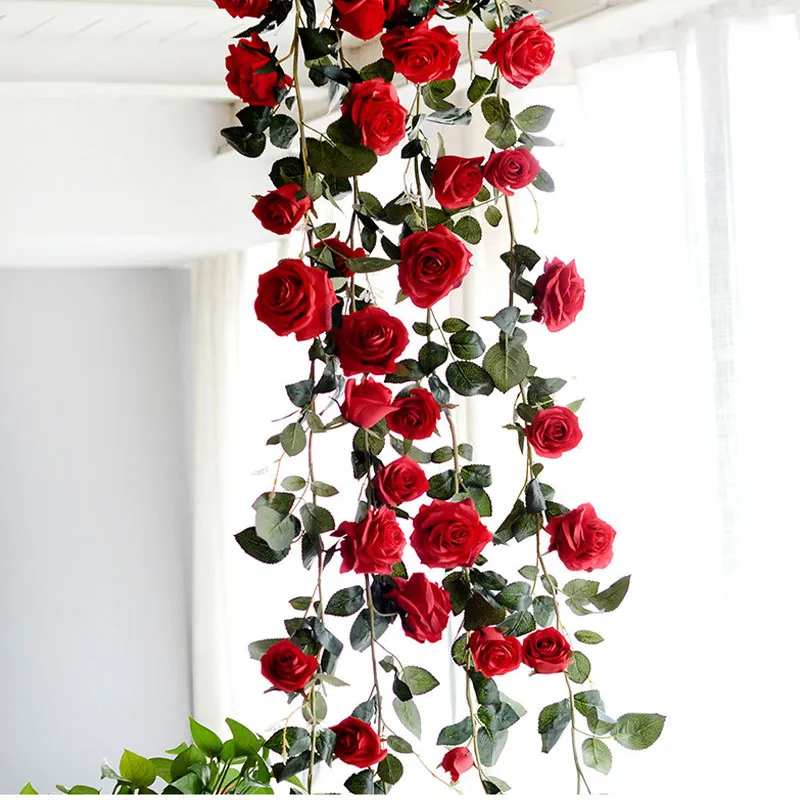 1.8M Fake Artificial Red Rose Hanging Garland Home For Wedding Home Pink White Decorative Flowers 10 Pieces/Lot Free Shipping