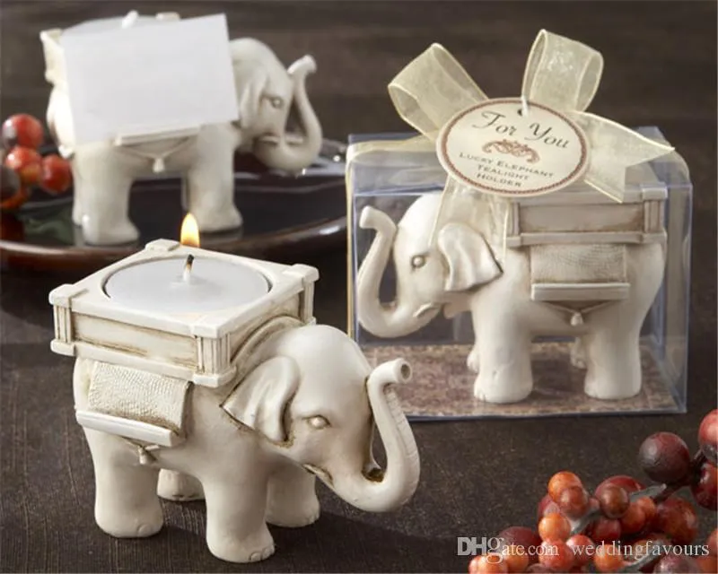 50st Lycka till elefant TEALIGHT HOLJE Ljushållare bröllop gynnar utan ljus inuti festbordsdekoration gåvor