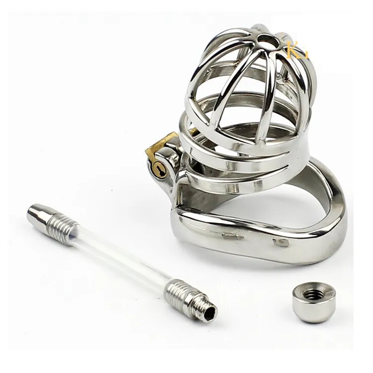 New design 45mm cage length Stainless Steel Super Small Male Chastity Devices with Catheter Short Cock Cage For BDSM