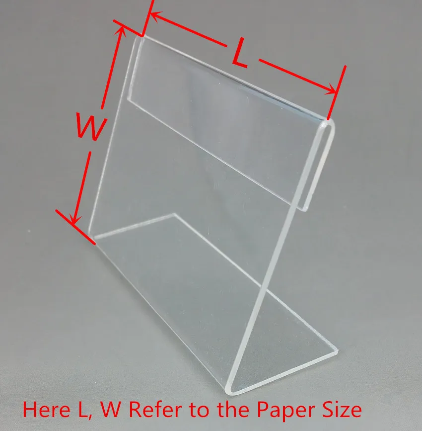 1 Solda em forma de L acrílico transparente sinal de exibição de papel etiqueta cartão suporte de etiqueta horizontal na mesa pequena T2mm 304F