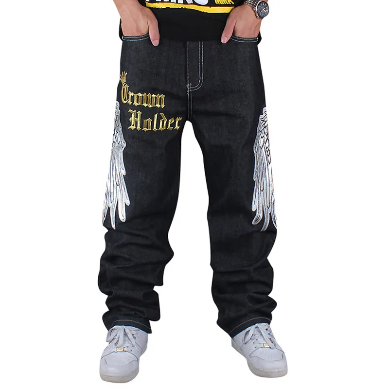 Atacado-homens hip hop jeans skateboard homens baggy jeans estilo rua denim hiphop calças soltas jeans rap 4 estações calças grandes tamanho grande 30-44