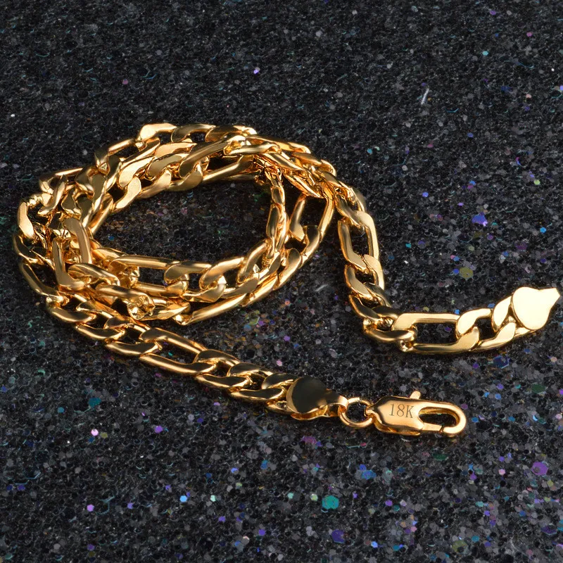 Mode 18K véritable plaqué or Figaro chaînes collier Bracelet pour hommes colliers Bracelets avec timbre 18K hommes bijoux 7666918