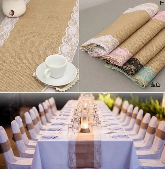 30cm*275cm Vintage Burlap Lace Hessian Table Runner Natural Jute ...