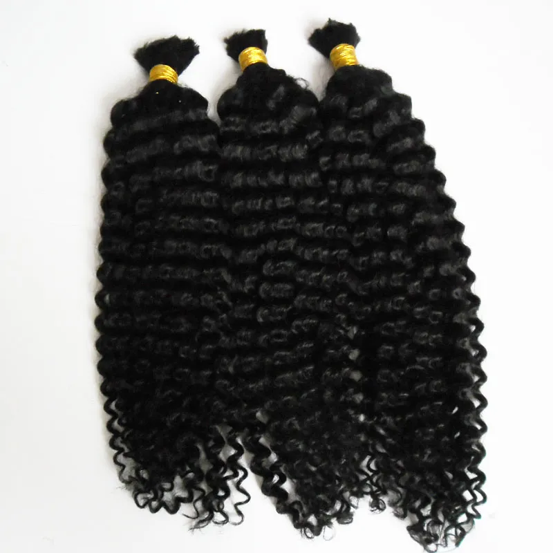 اللون الطبيعي المنغولي الأفرو غريبة الشعر البشري 300g تجويف الشعر البشري لا اللحمة human hair braiding curly5837729