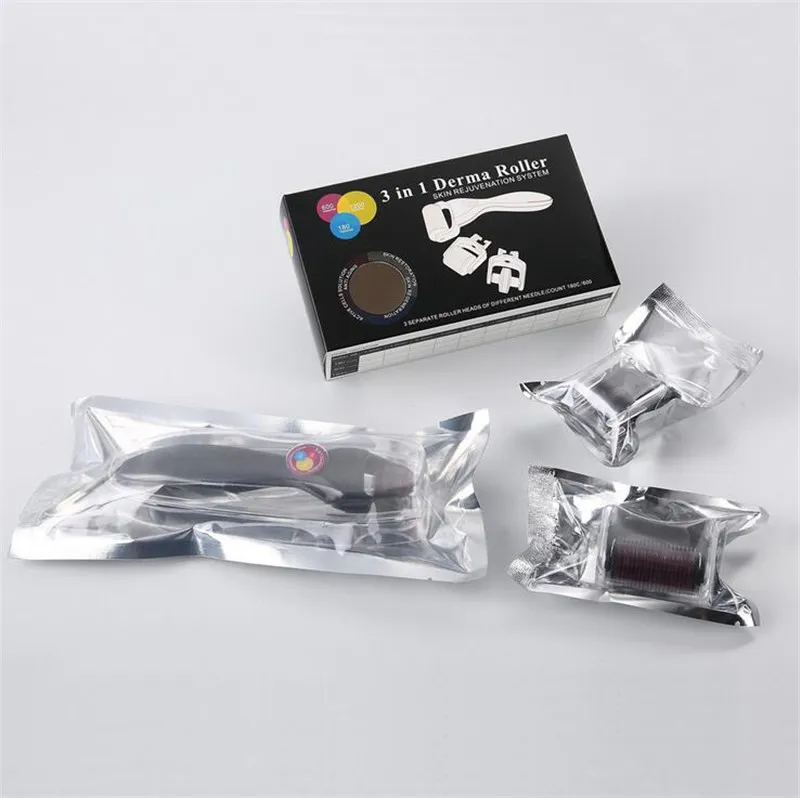 3-i-1 Titanium Derma Roller Kit 180 600 1200 Nål Bytbar Mikronedelrulle Lämplig för kroppsytan Eye Beauty Therapy Tool TM-DR005