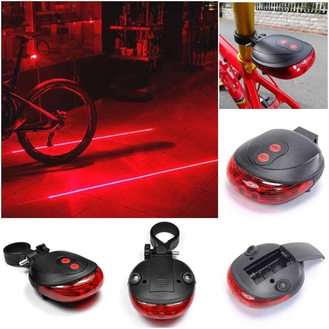 Belysning Cykel Cykel Laser Tail Lights 5 LED 7 Modes Mountain Bike Säkerhet VARNING Blinkande lampa Larm Ljus bakåt bakåt