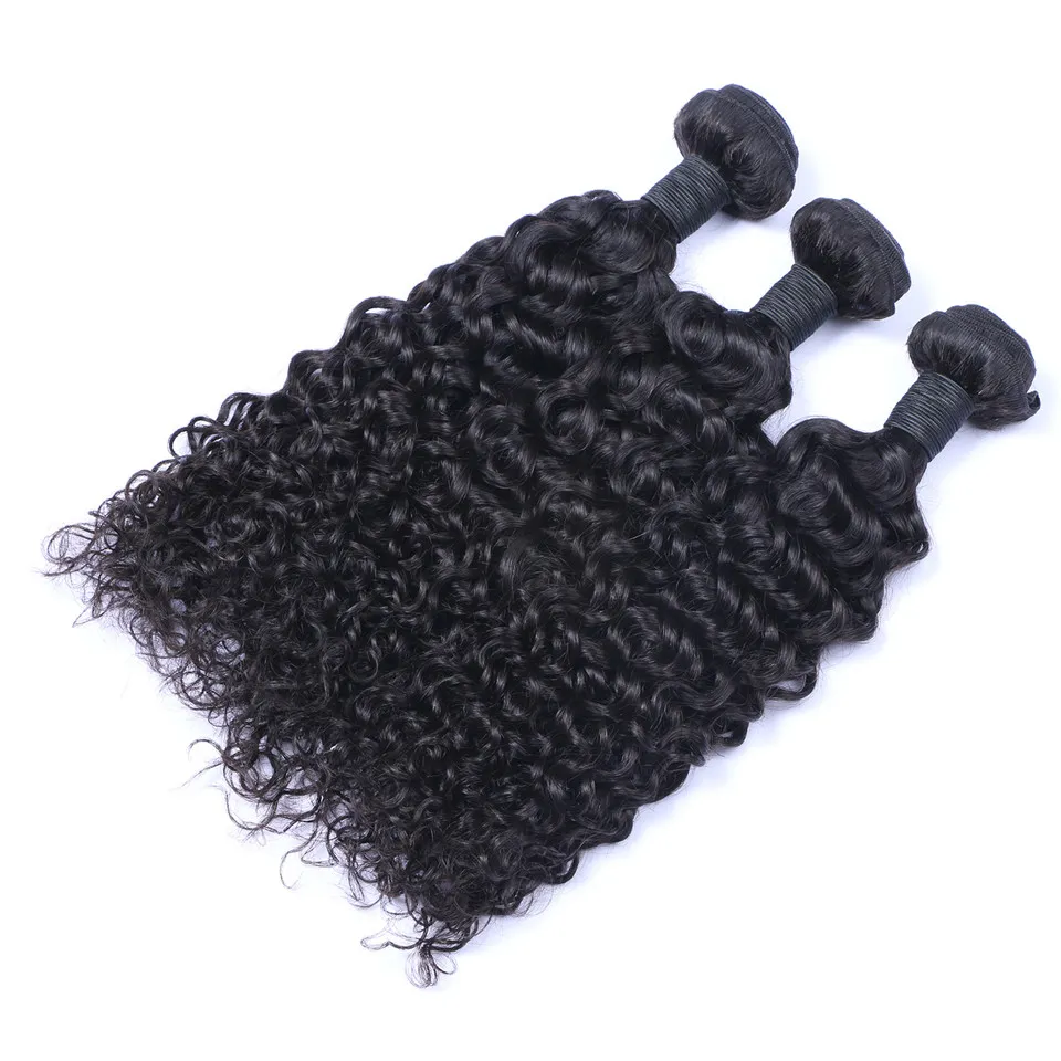 Cabelo brasileiro virgem encaracolado Jerry brasileiro tece com fechamento de renda 4x4 nós descoloridos 100g/pc cor natural tramas duplas extensões de cabelo