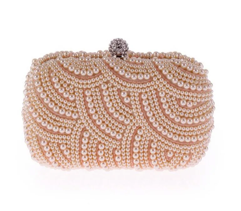 Evening Bags Pearl Beading Wedding Hand Bag Crystal Bridal Clutch Black Rhinestone Champagne Brial Handbag Bridesmaid Girl Handbag